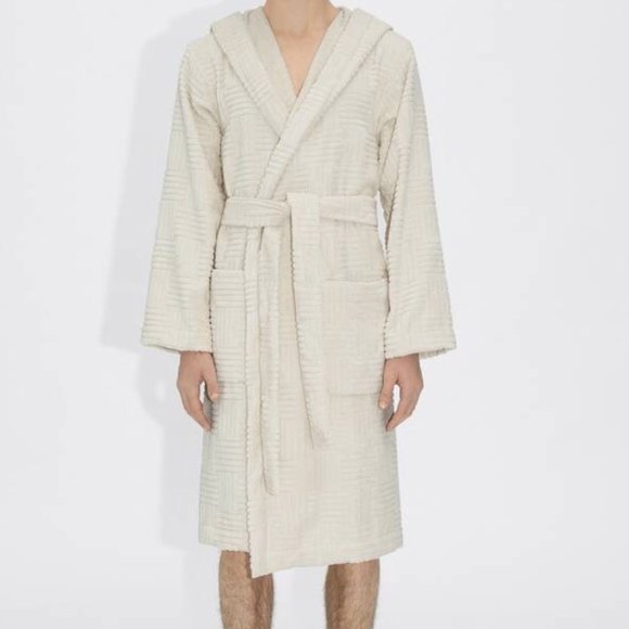 Bottega Veneta Intrecciato Cotton Terry Bath Robe White w/hood 656097 Italy - Picture 4 of 5